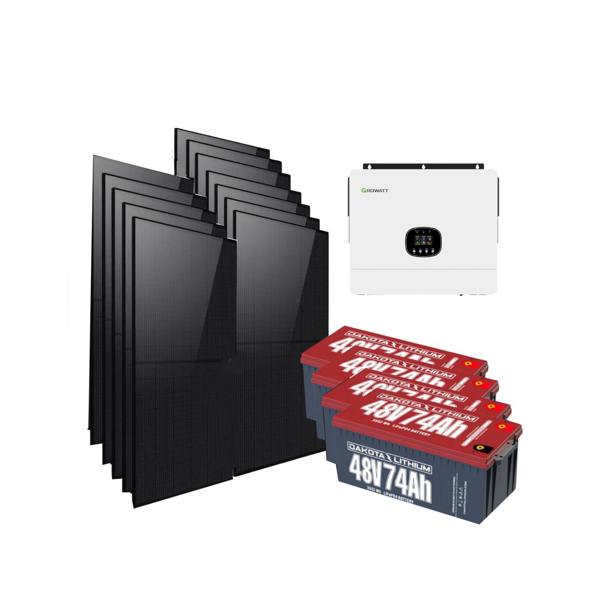 Kit solar Rocksolar de 10 kW para autoconsumo con inversor híbrido, almacenamiento de litio de 48 V y 12 paneles de 600 W