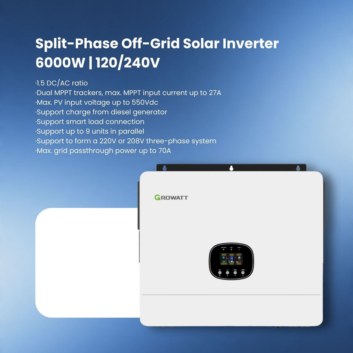 Inversor solar de fase dividida para uso fuera de la red | 6000 W | 120/240 V