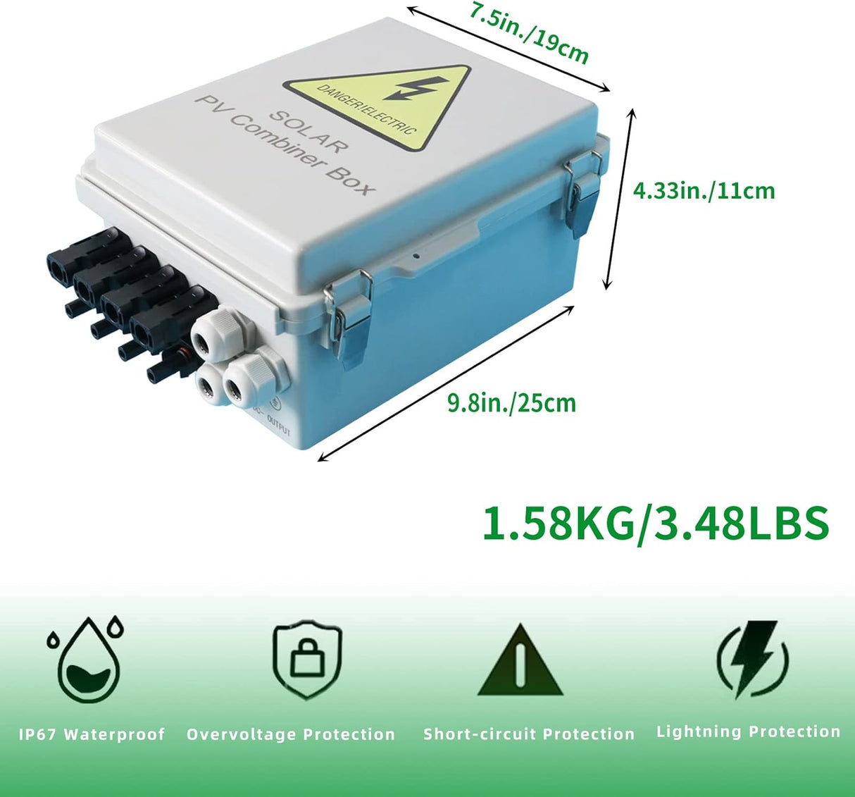 4 String Waterproof Solar Combiner Box With Lightning Arrester, 15A Rated Current Fuse & 63A Circuit Breaker