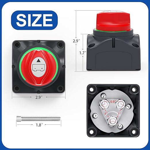 1-2-Both-Off Battery Disconnect Switch 12V-48V 200A Waterproof Dual Battery Kill Switch Heavy Duty Battery Isolator Switch for Marine Boat Car RV ATV UTV Vehicles