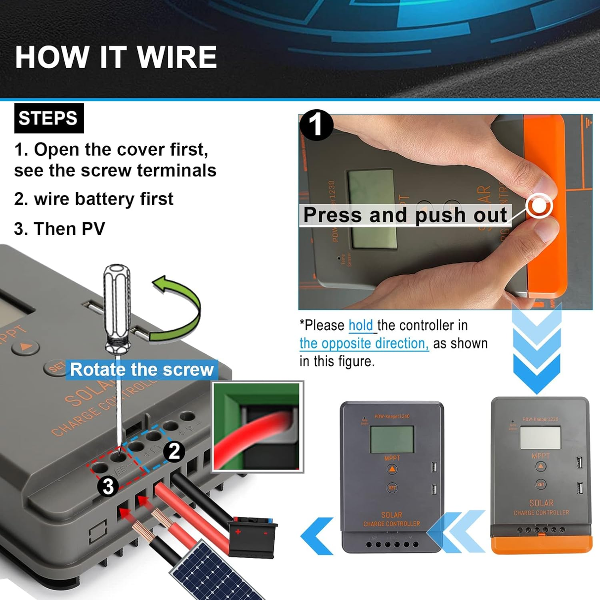 solar charge controller 20A wire connection setup