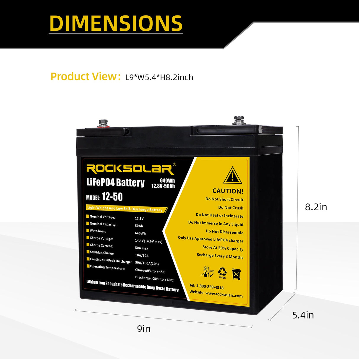 dimension of 12v 50ah deep cycle battery