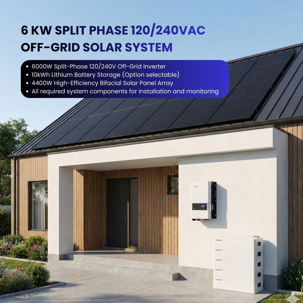 off grid home solar system kit with panels , batteries and inverter 

