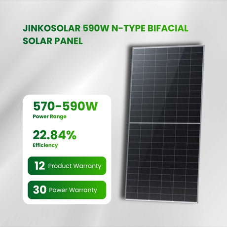 JinkoSolar 580W N-Type Bifacial Solar Panel | Dual Glass| TOPCon $0.385/W 36 panels/pallet