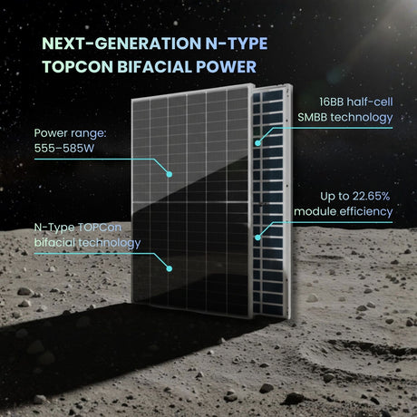 zshine Solar module on a lunar surface with technical specifications highlighted