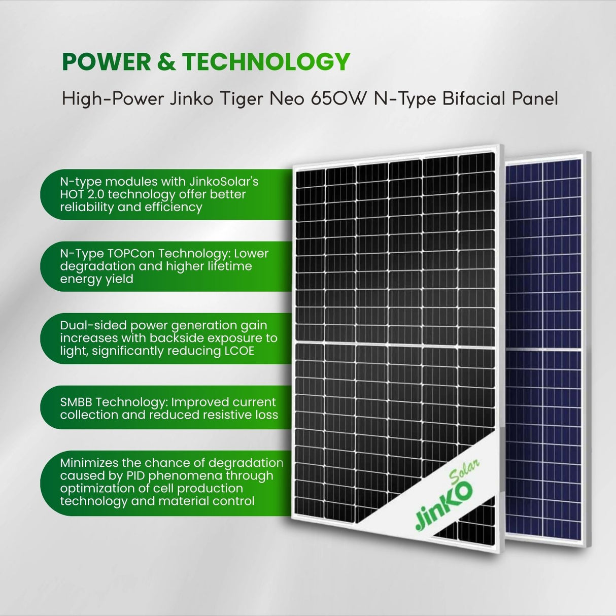 JinkoSolar 635W N-Type Bifacial Dual-Glass Solar Panels -36 Panels/Pallet