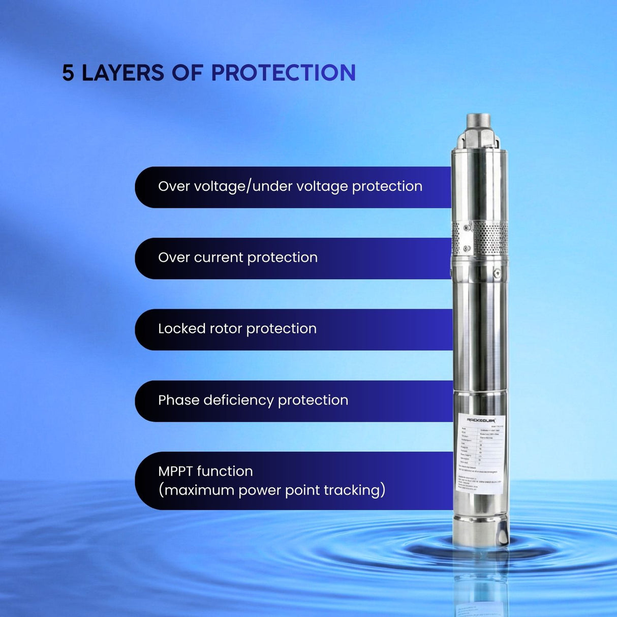 5 layer protection on solar power pond pump