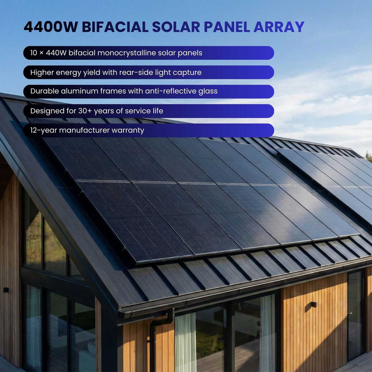 6 KW DIY Off-Grid Solar Panel Kit with 4400W Bifacial Solar Panels 110/220V AC output