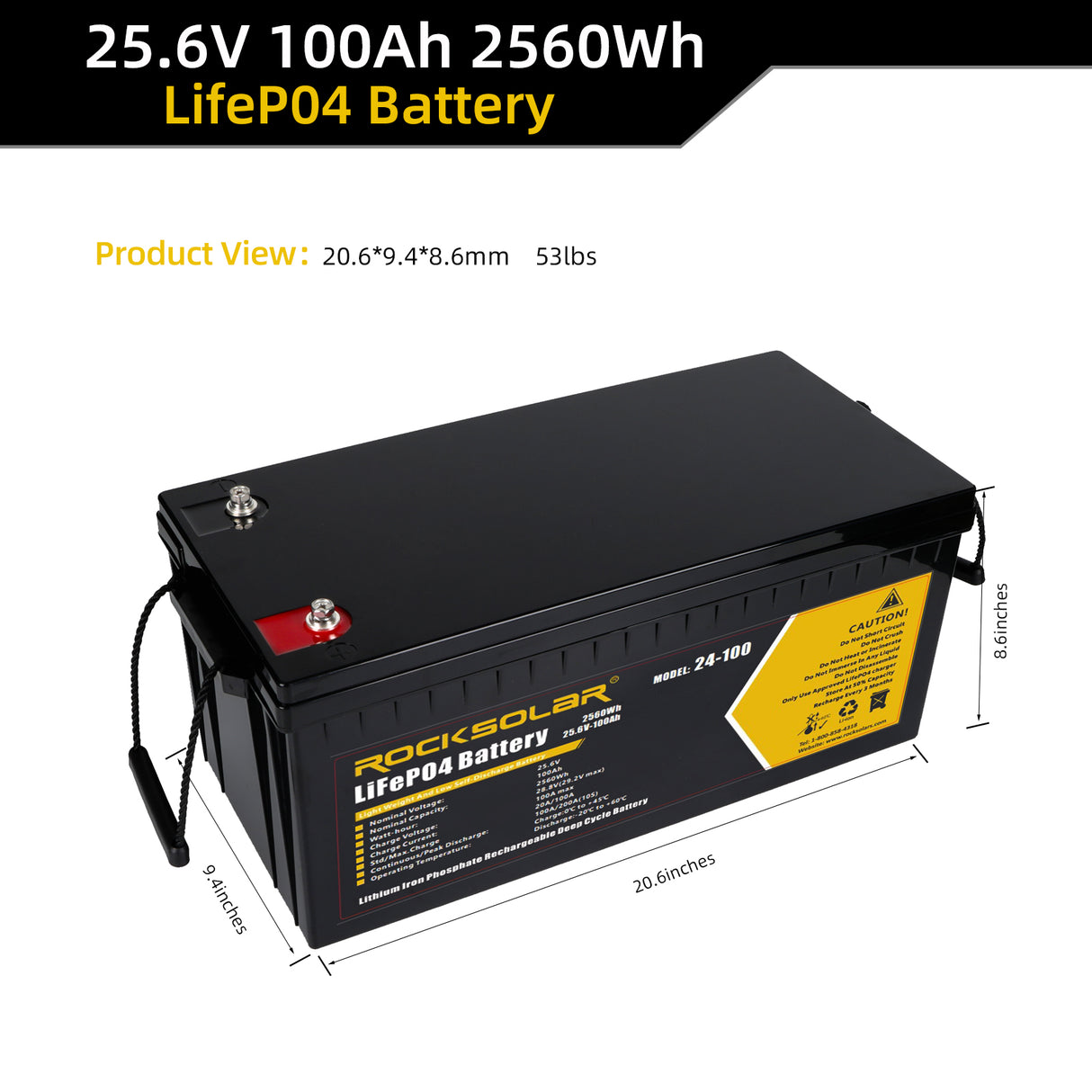 24v 100ah lfp battery dimension