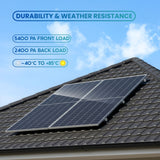 Solar panel on a roof with durability and weather resistance features highlighted.