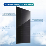 JA Solar JAM54D41 LB 440W | Panel solar bifacial de doble vidrio tipo N | Módulo negro