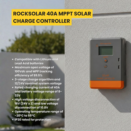 ROCKSOLAR 40A MPPT charge controller, rated charging current 40A