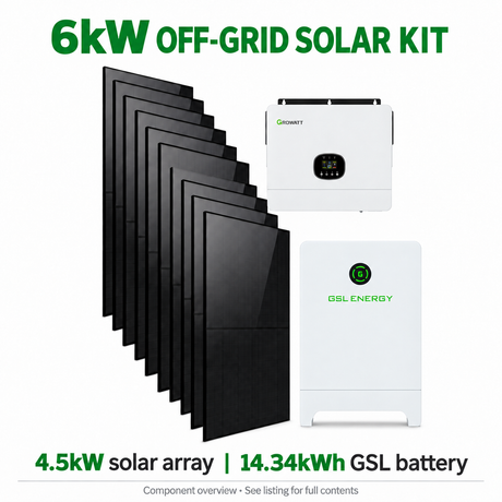 6kW solar kit with GSL 14.34kWh battery with integrated white base