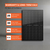 affordable Solar panel with warranty information on a gray background