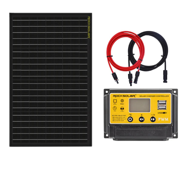 ROCKSOLAR 50W 12V Rigid Solar Panel Basic Kit with PWM Controller