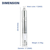 Rocksolar 24V 1/3 HP Solar DC Brushless Submersible Deep Well Pump